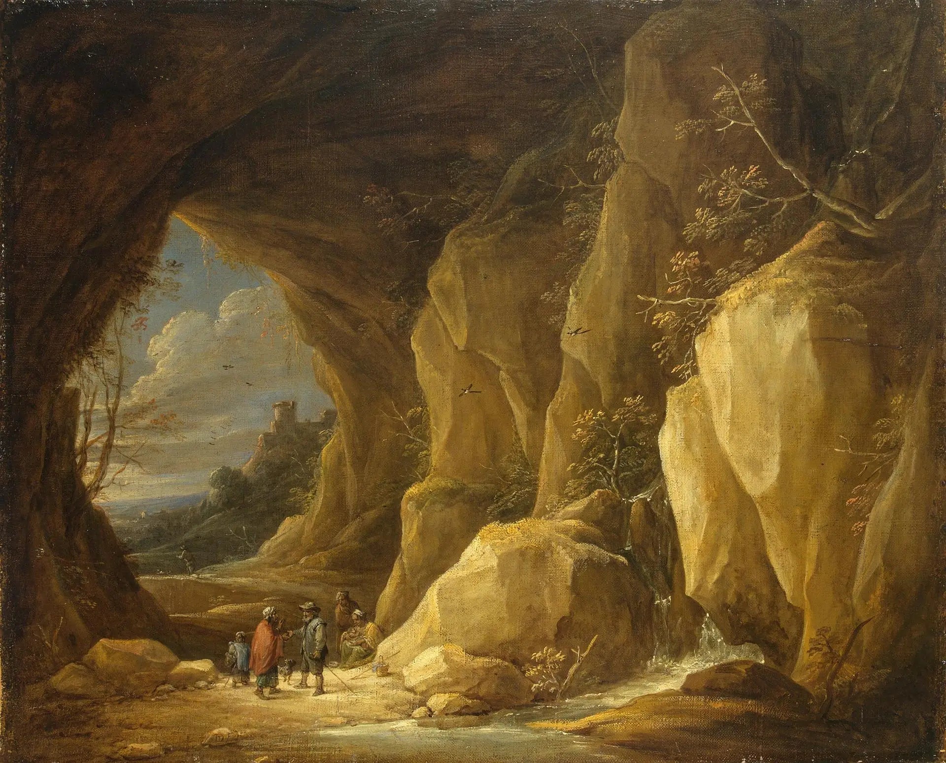 Paysage avec une grotte et un groupe de gitans - David Teniers le Jeune image 1 tableau peint à l’huile sur toile