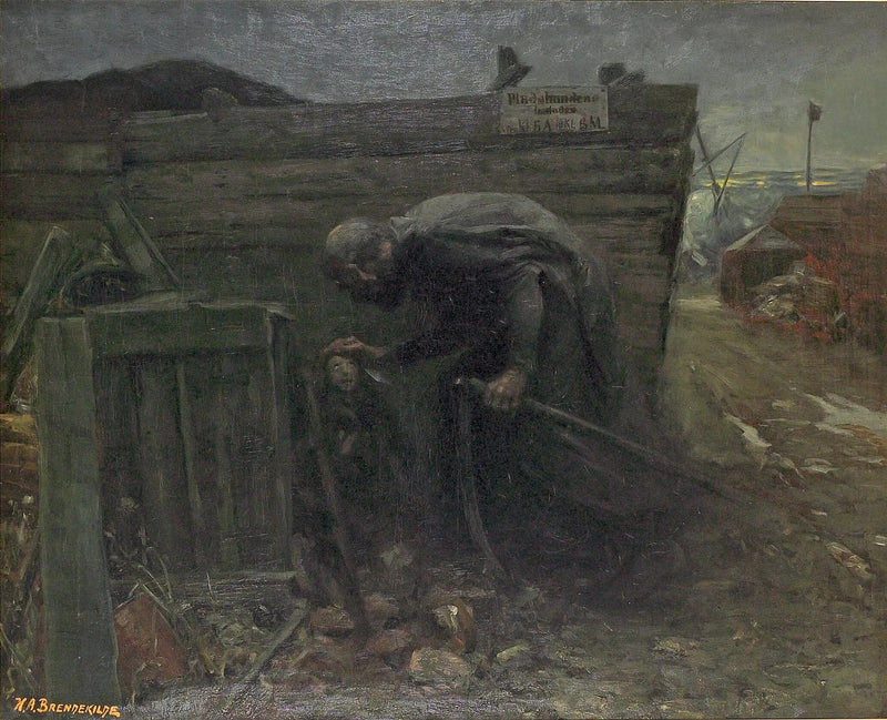 Paesaggio con una povera ragazza di notte. - H. A. Brendekilde