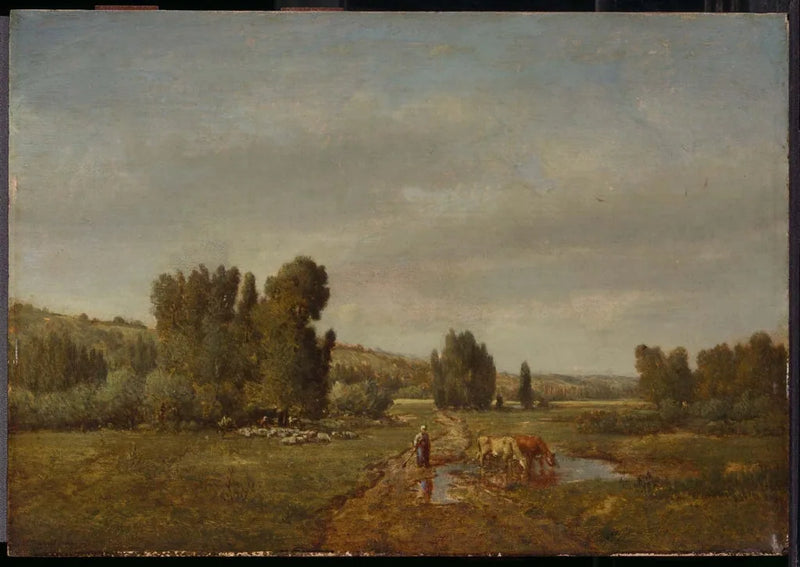 Paesaggio con una contadina che abbevera le sue mucche - Théodore Rousseau