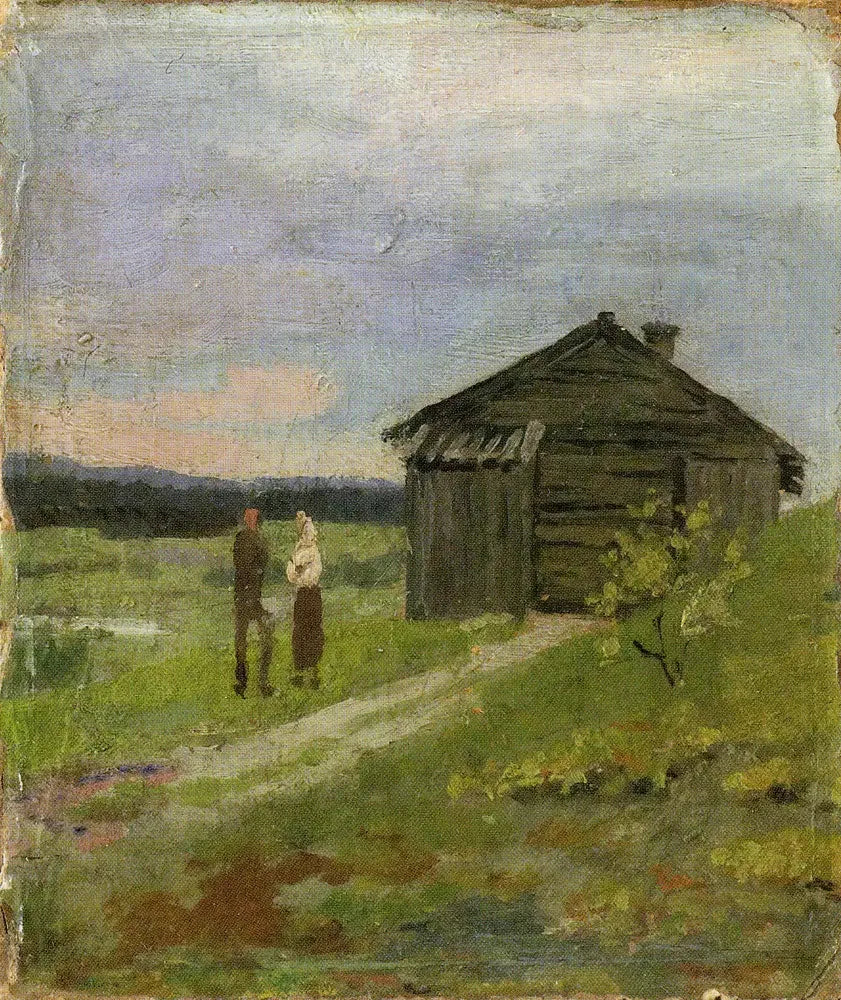 Paesaggio con una piccola casa e due persone - Edvard Munch
