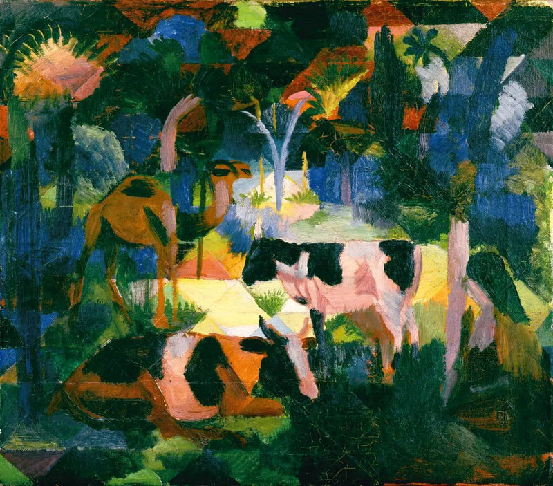 Paesaggio con mucche e cammelli - August Macke