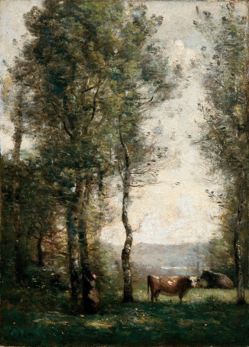Paesaggio boscoso con mucche in una radura - Jean-Baptiste Camille Corot