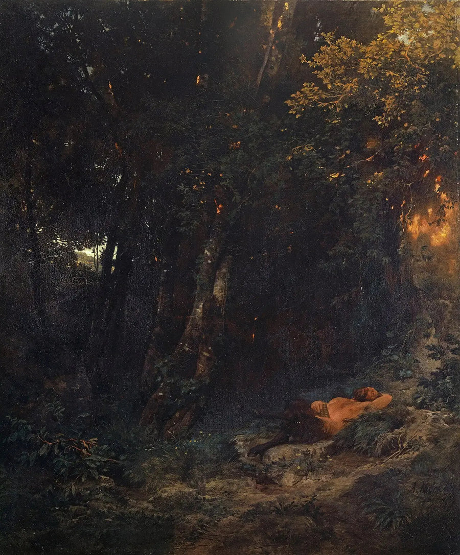 Paesaggio boscoso con Pan che si riposa - Arnold Böcklin