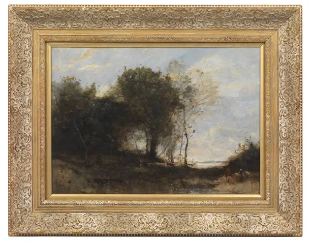 Paysage boisé avec personnages - Jean-Baptiste Camille Corot image 1 reproduction de peinture à l’huile