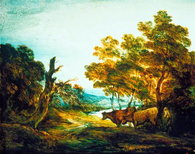 Paesaggio boscoso con un pastore e due mucche - Thomas Gainsborough