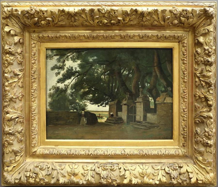 Paesaggio breton. Una griglia ombreggiata da grandi alberi - Jean-Baptiste Camille Corot