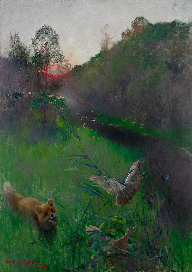 Paesaggio pomeridiano con volpe e uccelli marini - Bruno Liljefors