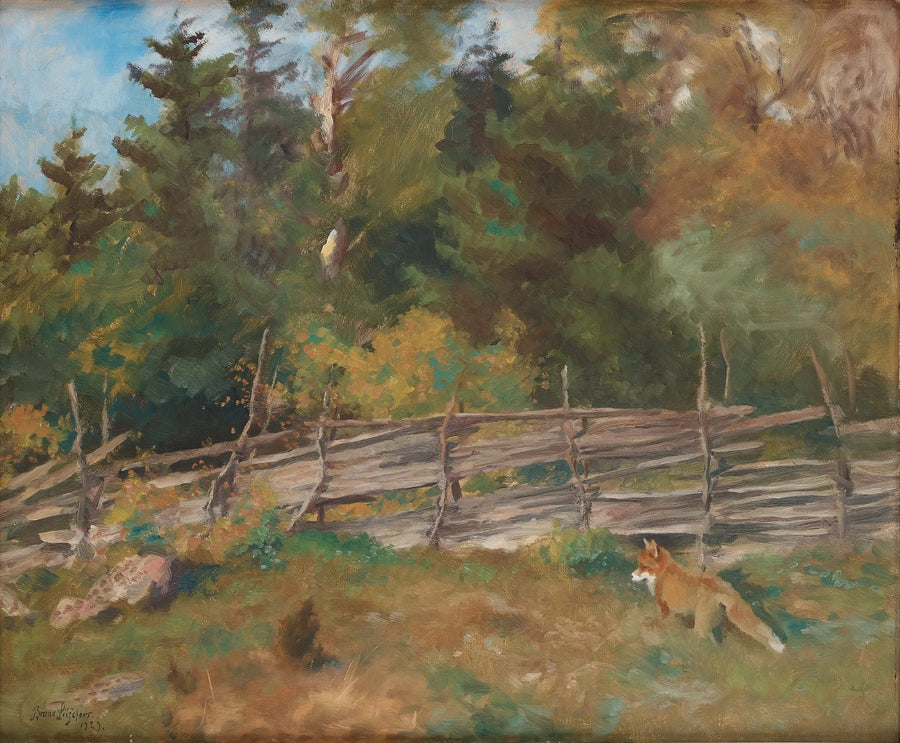 Paesaggio estivo con una volpe vicino a una recinzione rotonda - Bruno Liljefors