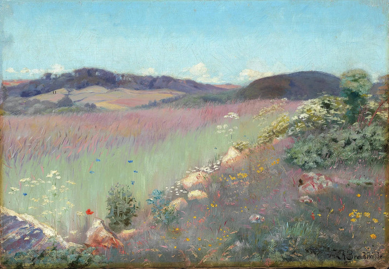 Paesaggio estivo danese con papaveri e fiordalisi. - H. A. Brendekilde