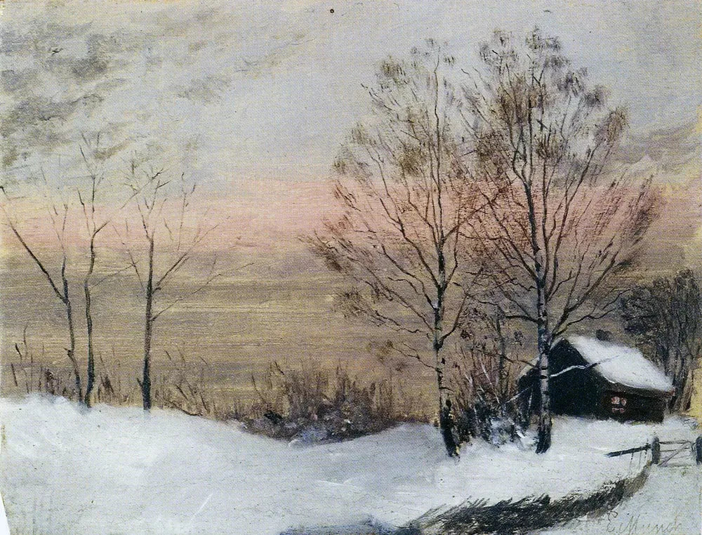 Paysage d'hiver avec maison et ciel rouge - Edvard Munch image 1 copie de tableau peinte à la main