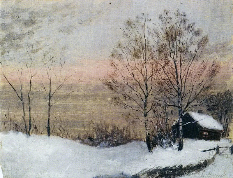 Paesaggio invernale con casa e cielo rosso - Edvard Munch