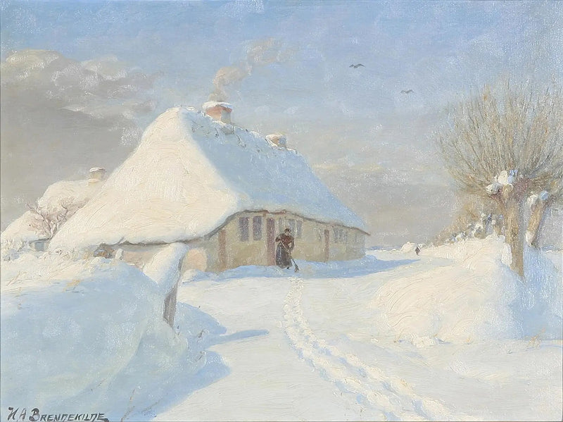 Paesaggio invernale con una donna in una fattoria. - H. A. Brendekilde