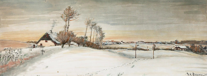 Paesaggio invernale in un piccolo villaggio. - H. A. Brendekilde