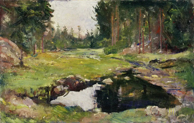 Paesaggio forestale con un piccolo lago - Edvard Munch