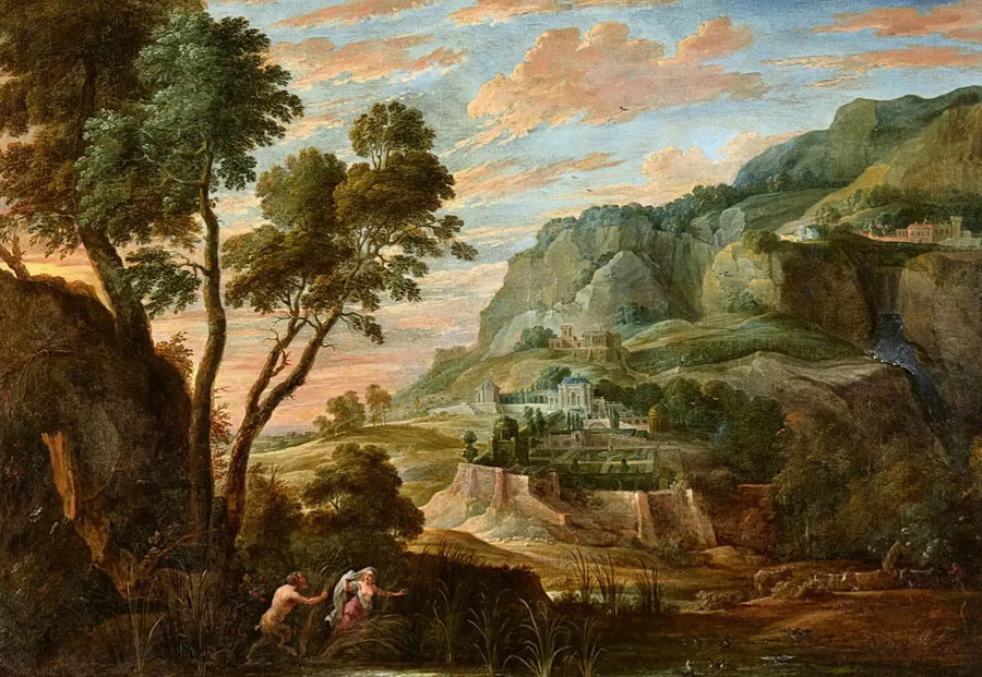Paesaggio montano panoramico con Pan e Syrinx - David Teniers il Giovane