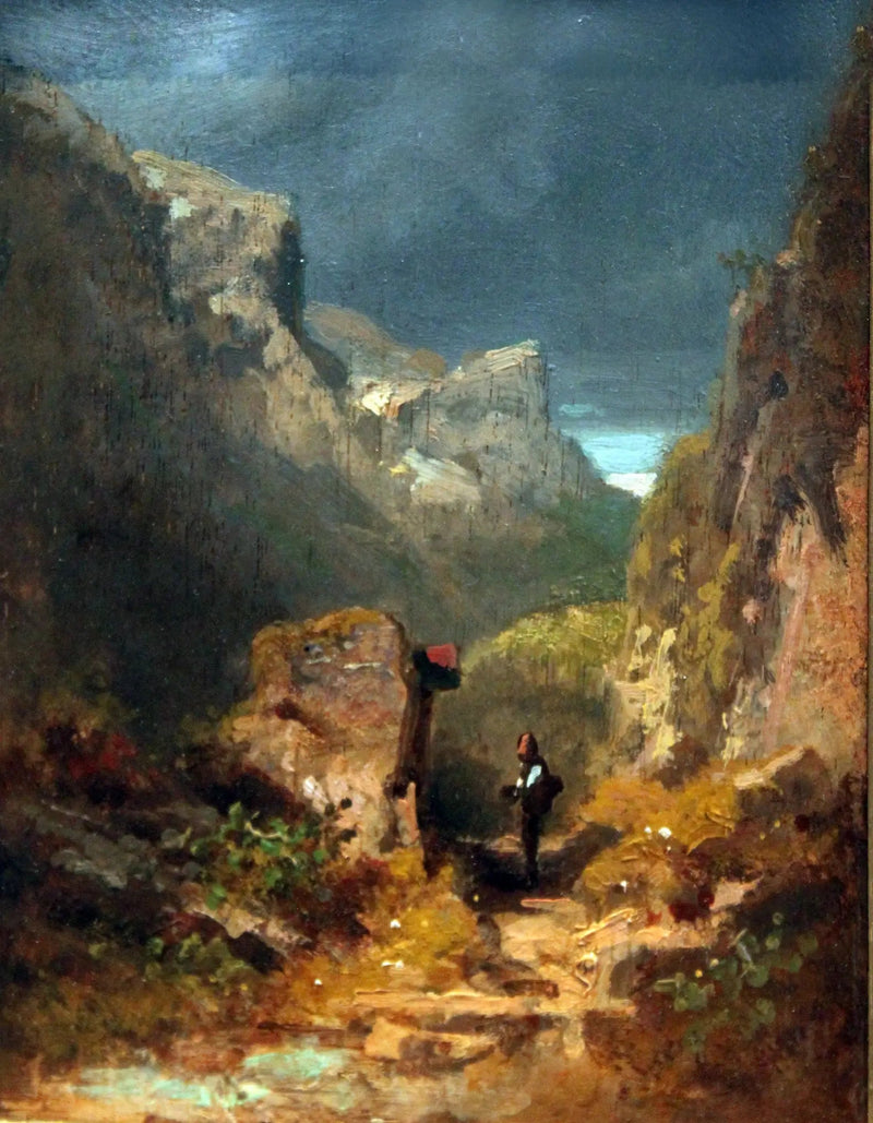 Paesaggio di montagne con un reliquiario su una roccia - Carl Spitzweg