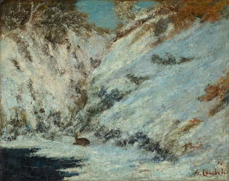 Paesaggio innevato nel Giura, con capriolo - Gustave Courbet