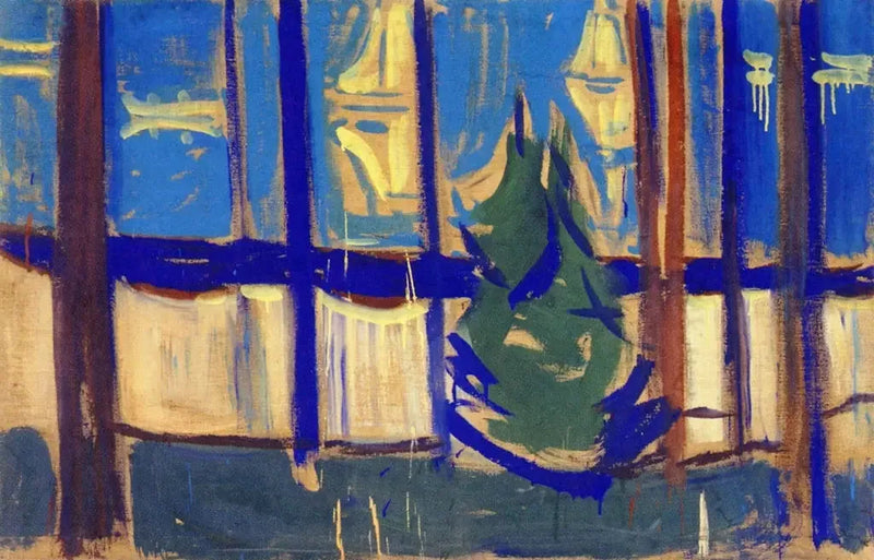 Paesaggio di spiaggia con alberi e barche - Edvard Munch