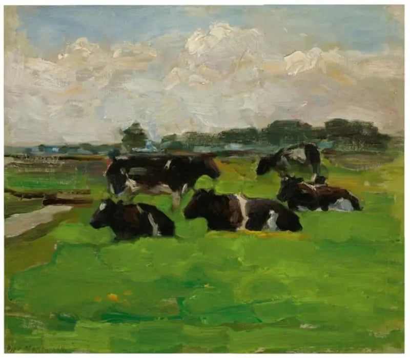 Paesaggio di polder con un gruppo di cinque mucche - Piet Mondrian