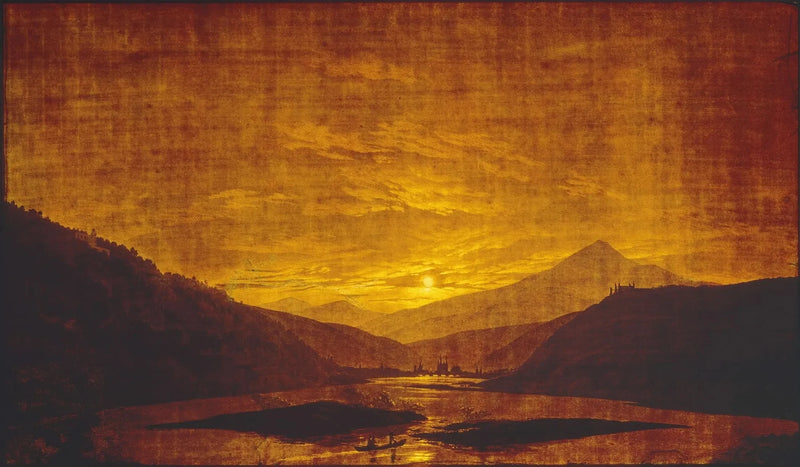 Paesaggio di fiume tra le montagne, di notte - Caspar David Friedrich