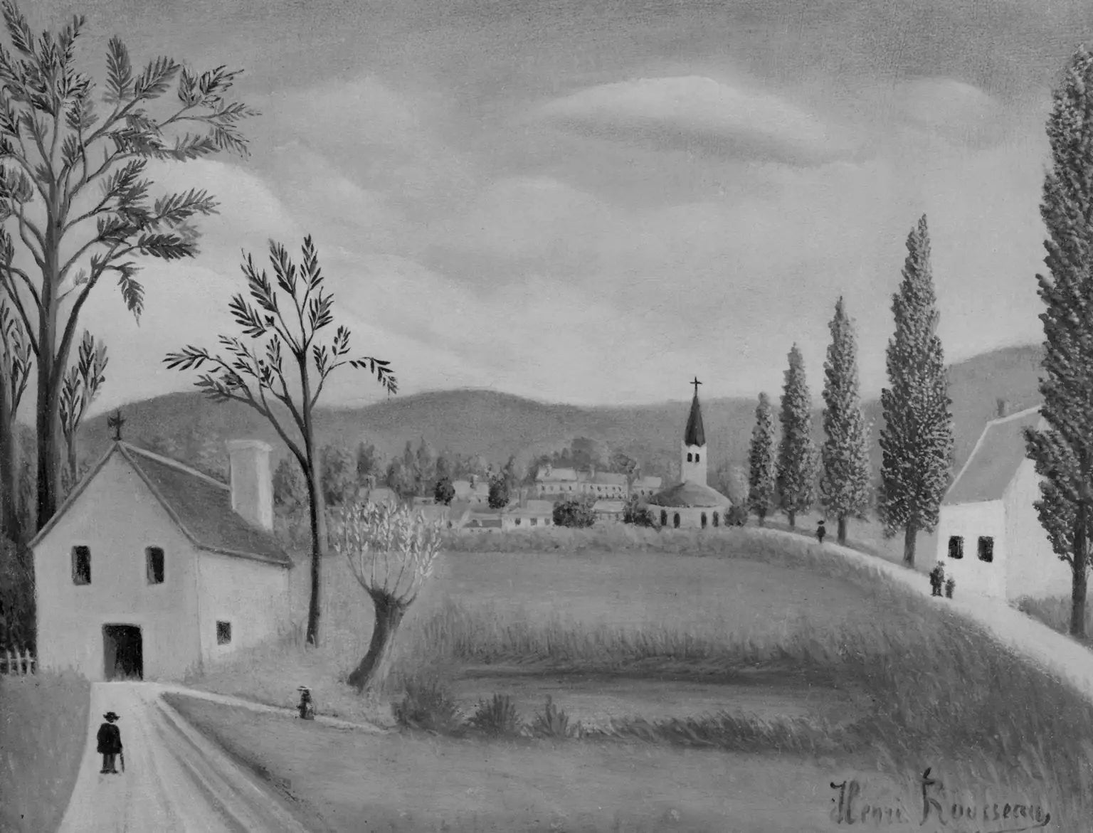 Paysage de village avec personnages - Henri Rousseau - Alpha Reproduction