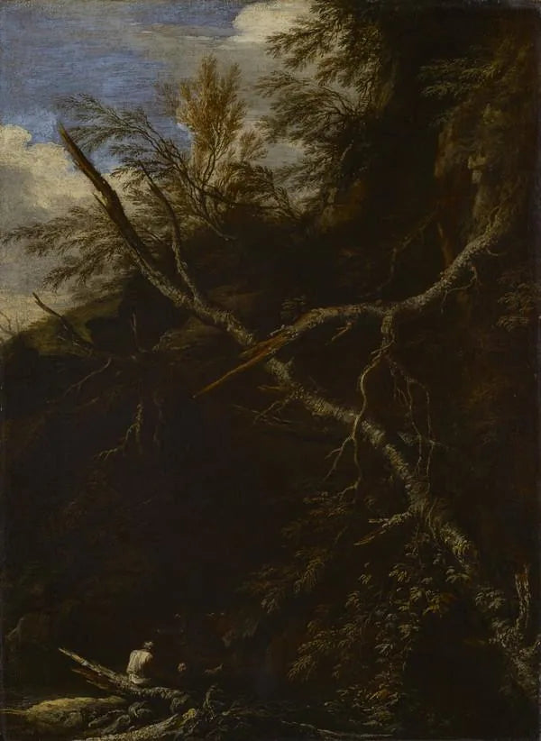 Paysage désolé avec deux personnages - Salvator Rosa image 1 reproduction artisanale de tableau