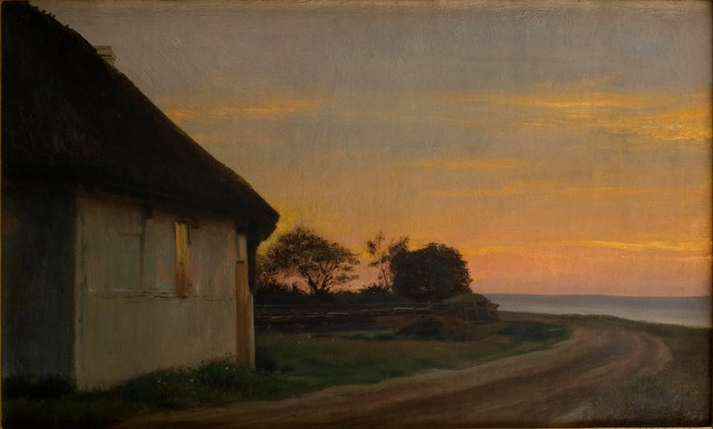 Paesaggio serale con una casa e un giardino sul mare. Ellekilde - Carl Heinrich Bloch