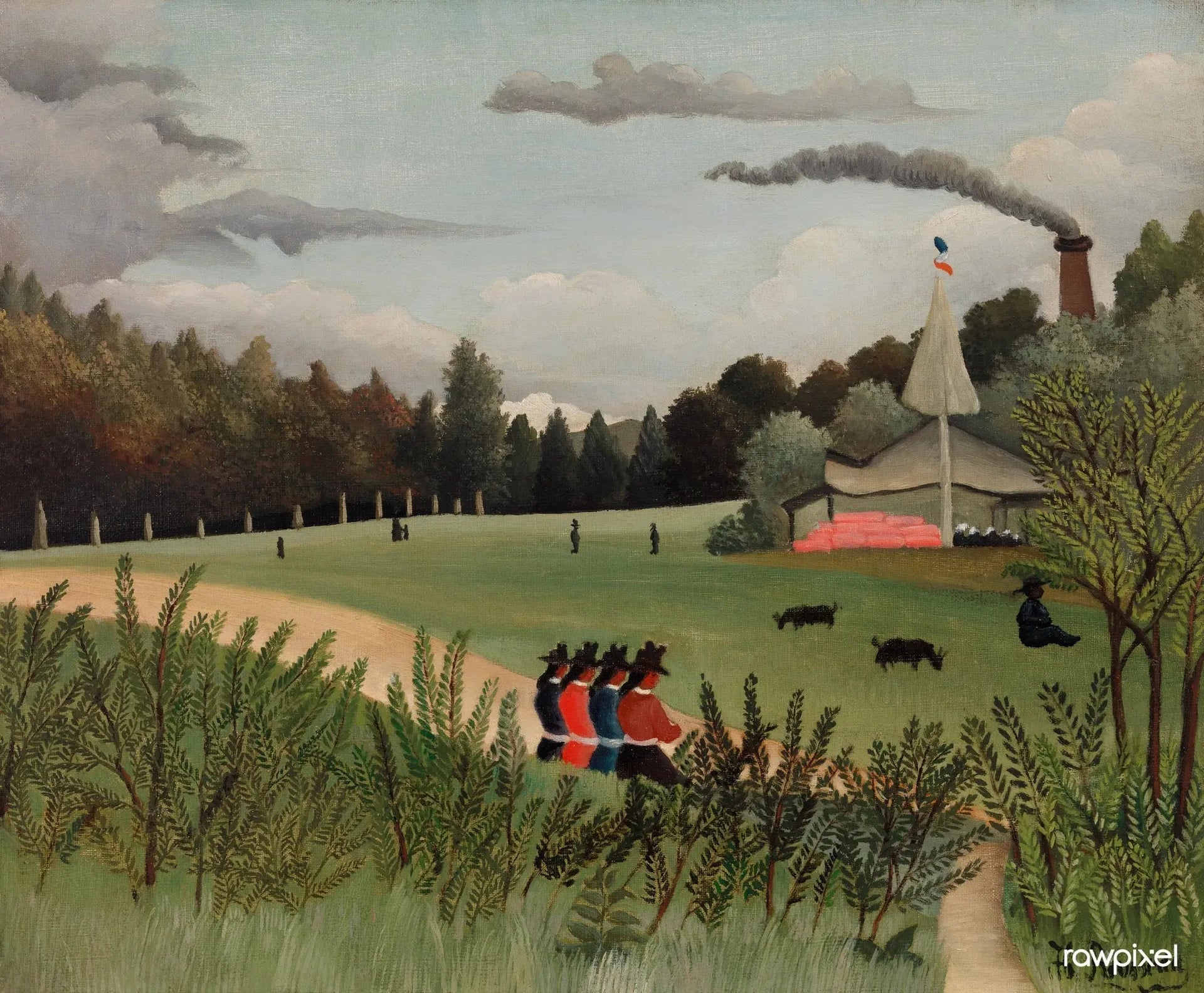 Paysage et quatre jeunes filles - Henri Rousseau image 1 copie peinte à la main à l’huile