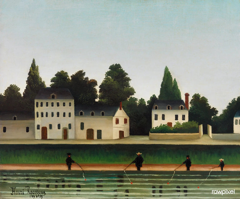 Paesaggio e quattro pescatori con la lenza - Henri Rousseau