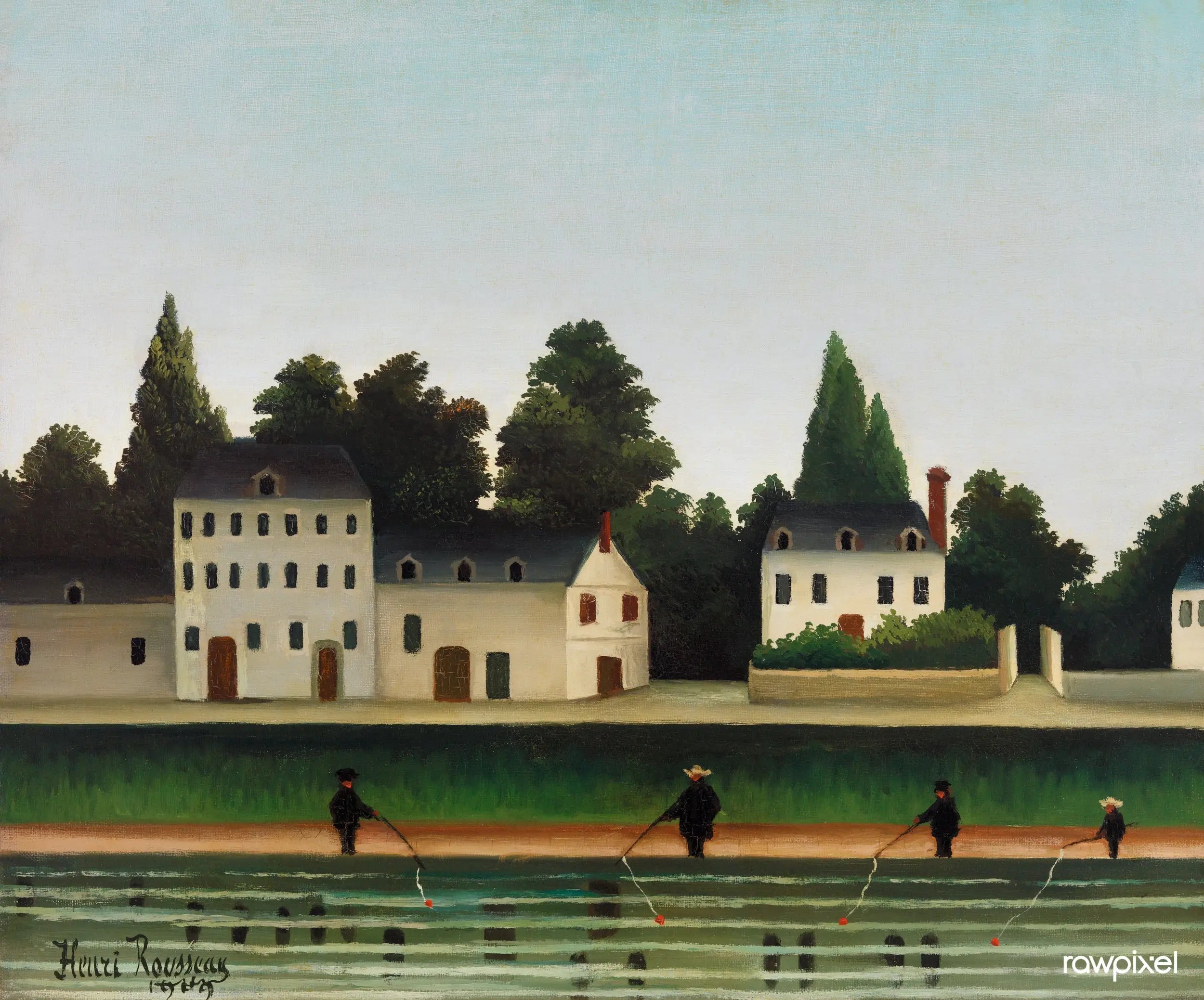 Paysage et quatre pêcheurs à la ligne - Henri Rousseau - Alpha Reproduction
