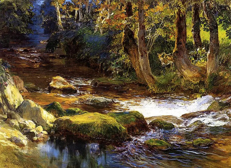 Paesaggio fluviale con cervi - Frederick Arthur Bridgman