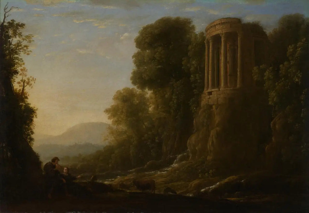 Paysage fluvial avec le temple de Tiburtine à Tivoli - Claude Lorrain image 1 copie de tableau peinte à la main
