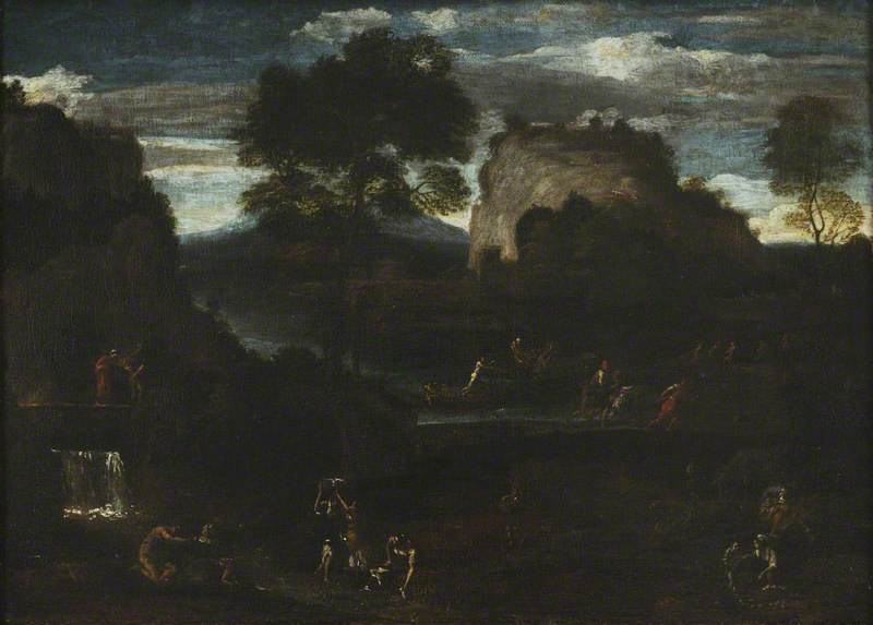 Paesaggio fluviale con pescatori e lavandaie - Domenichino