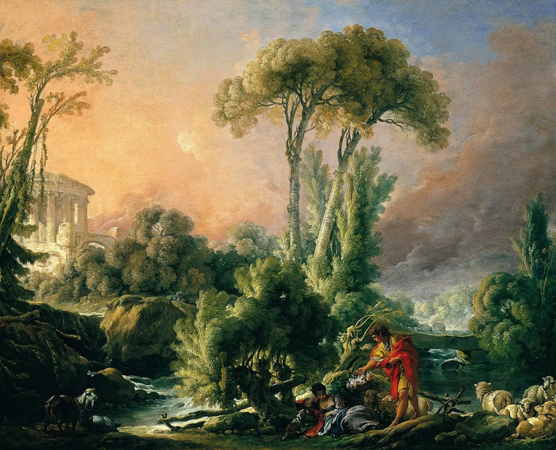 Paesaggio fluviale con tempio antico - François Boucher