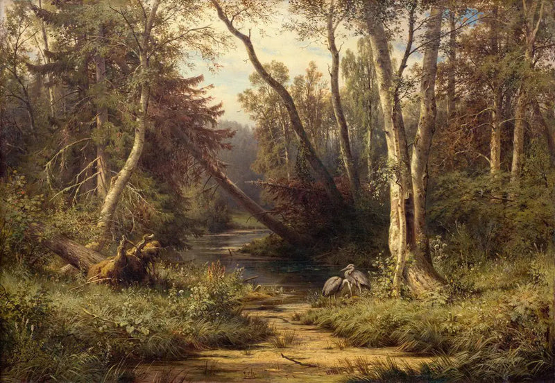 Paesaggio boschivo con aironi - Ivan Chichkine
