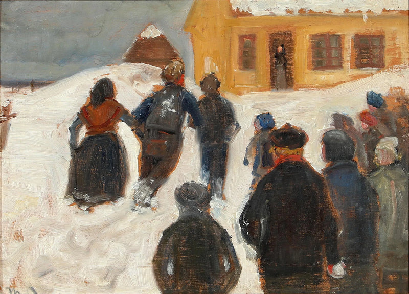 Paesaggio invernale con persone per strada. - Michael Peter Ancher