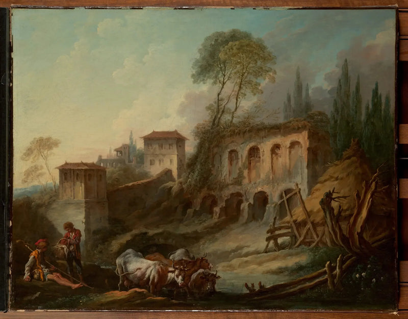 Paesaggio immaginario con il monte Palatino da Campo Vaccino - François Boucher