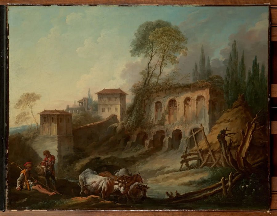 Paesaggio immaginario con il monte Palatino da Campo Vaccino - François Boucher