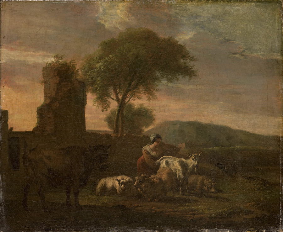 Paysage italien avec bergère et bétail - Simon van der Does