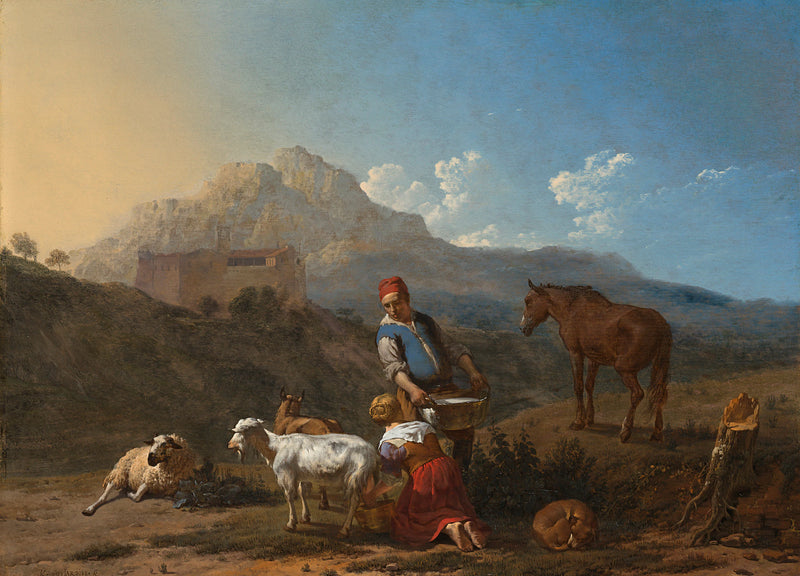Paysage italien avec trayeur de chèvre - Karel Dujardin