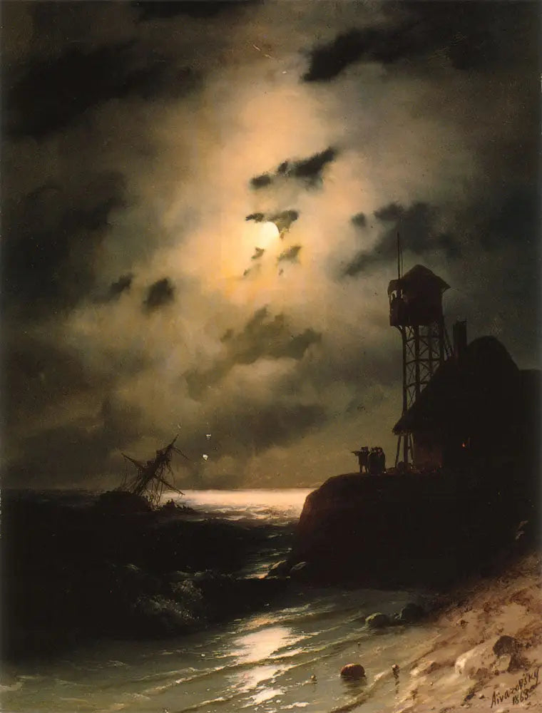 Paesaggio marino al chiaro di luna con relitto - Ivan Aïvazovski