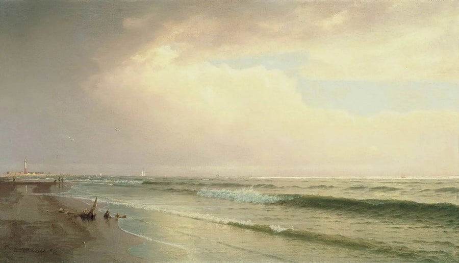 Paesaggio marino con faro in lontananza, Atlantic City, New Jersey - William Trost Richards