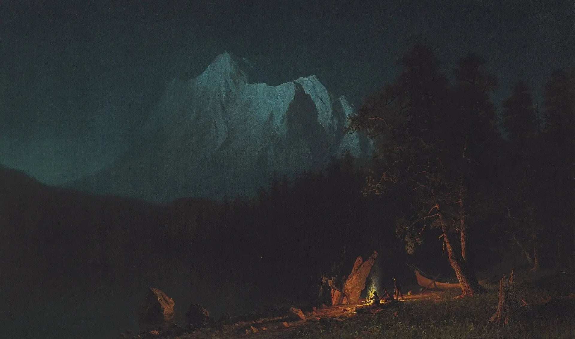 Paysage montagneux au clair de lune - Albert Bierstadt image 1 reproduction artisanale de tableau