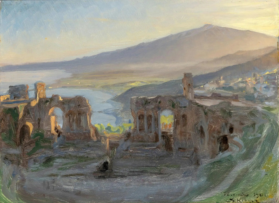 Paesaggio notturno vicino al teatro antico di Taormina con vista sull'Etna e sul Golfo. - Peder Severin Krøyer