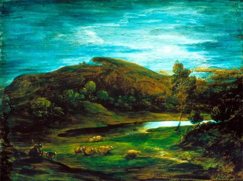 Paesaggio aperto con un pastore, delle pecore, una piscina e delle colline lontane - Thomas Gainsborough