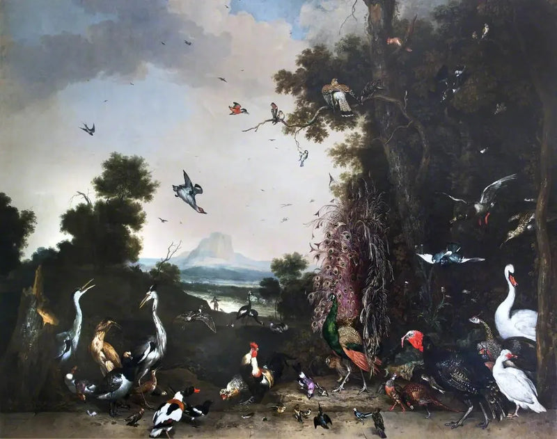 Paesaggio aperto con pollame e uccelli acquatici - Melchior de Hondecoeter