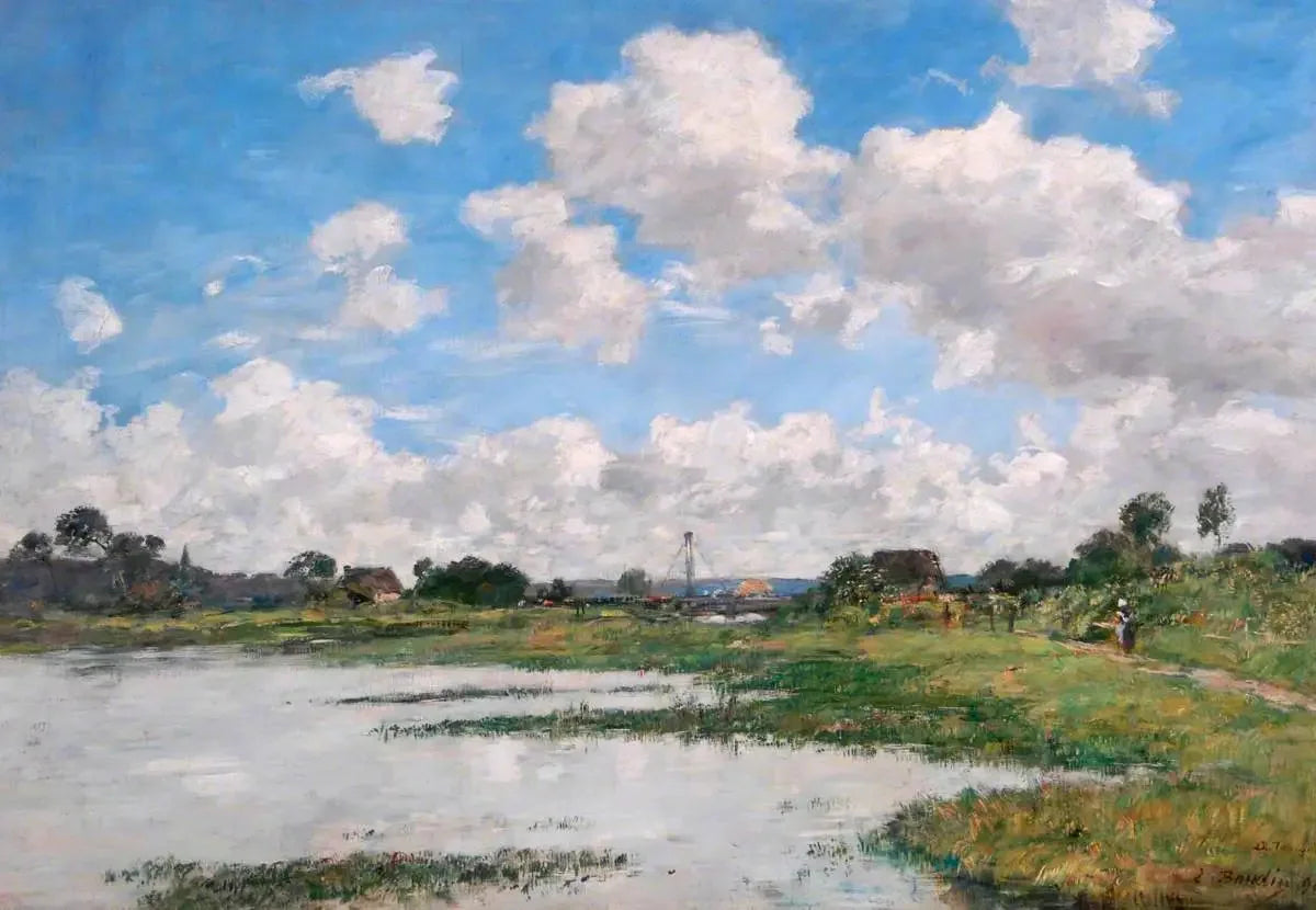 Paysage, rivière Touques, Normandie - Eugène Boudin image 1 tableau peint à l’huile sur toile