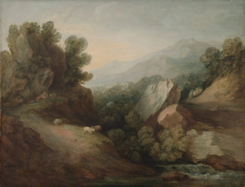 Paesaggio roccioso e boscoso con una valle e una diga - Thomas Gainsborough