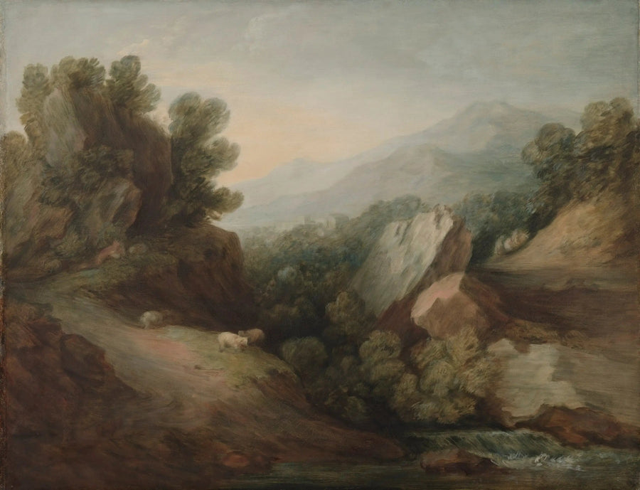 Paesaggio roccioso e boscoso con una valle e una diga - Thomas Gainsborough