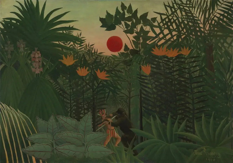 Paesaggio tropicale : lotta dell'indiano e del gorilla - Henri Rousseau
